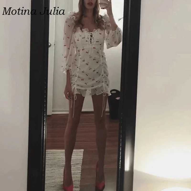 Женское шифоновое платье на шнуровке Motina Julia летнее Мини Платье с принтом вишни