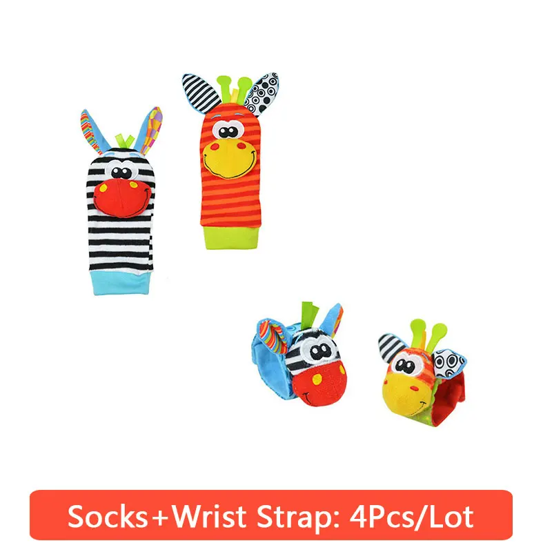 4PCS Wrist Sock Детские игрушки для детей 0-3 лет, детские погремушки игрушки, носки с животными, ремешок на запястье+ погремушка, детские носки для ног, детские носки с ремешком на запястье - Цвет: 4PCS Wrist Sock