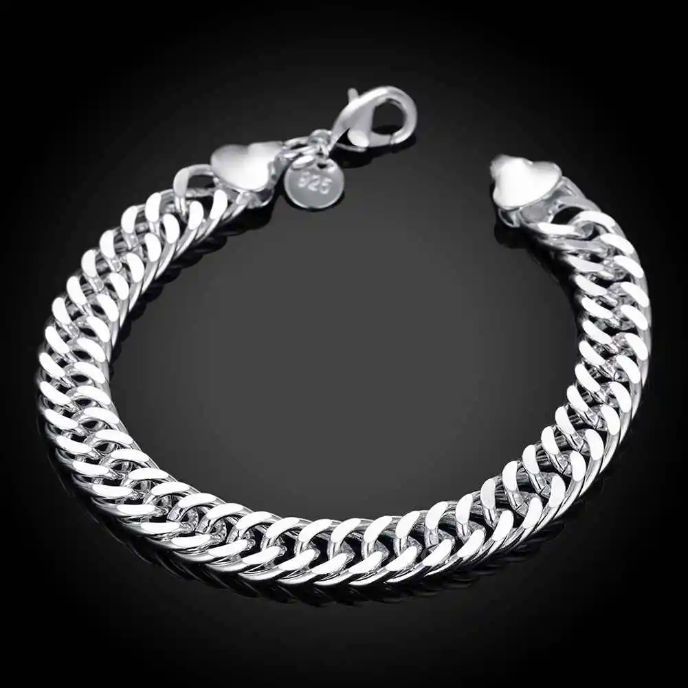 Free Shipping Wholesale Jewelry for women&men silver plated bracelet 10mm long 20cm men Bracelet |men bracelet|bracelet wholesalewholesale bracelets