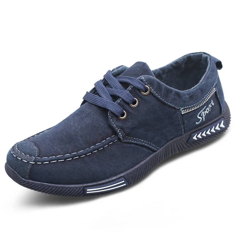 New Denim Men Casual Shoes Lace Up Fashion Canvas Plimsolls Breathable Outdoor Male Footwear Sneakers | Обувь