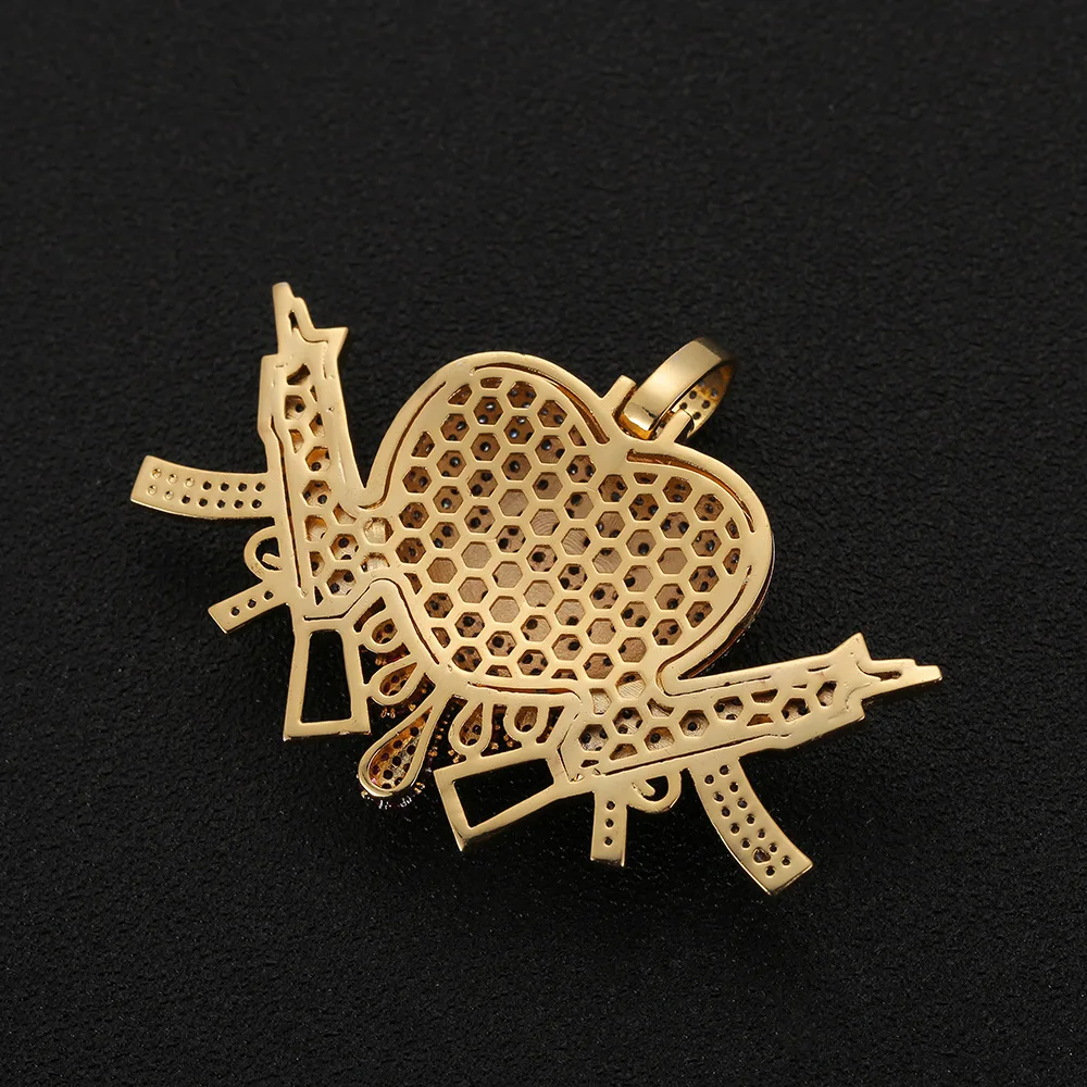 Хип хоп AAA CZ камни выложены Bling Ice Out Gold Forever Lover Heart AK 47 кулоны с оружием ожерелье для