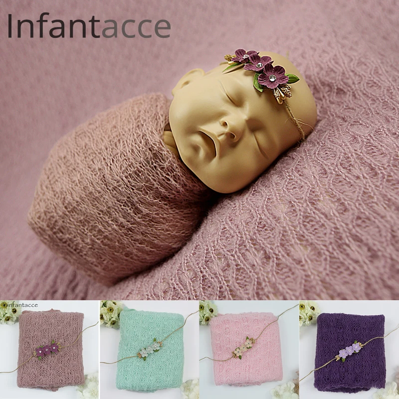 

newborn mohair wrap+headband set, photography props blanket Hairbands hair accessories wraps for photography baby girl head band