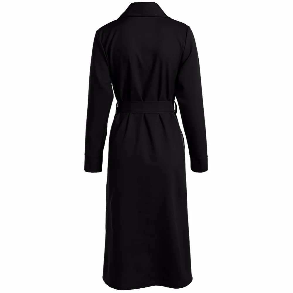 2018 Модные осенние Для женщин лацкане сплошной ремень Длинный плащ пальто ветра