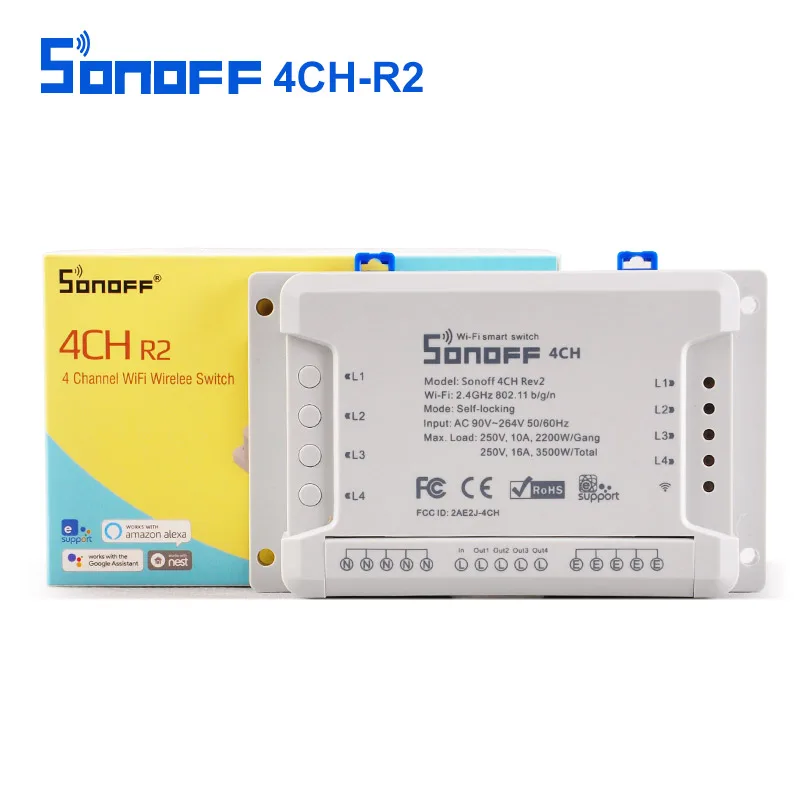Умный выключатель Sonoff 4CH R2 4 канала Wi-Fi дистанционное управление умный для бытовой