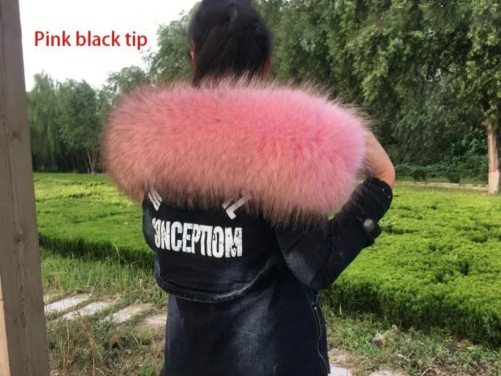 Pink black tip Женская куртка с воротником из натурального меха енота; сезон осень-зима; Новинка; Модный удобный теплый шарф; куртка; шаль большого размера; воротник; Лидер продаж - Цвет: Pink black tip