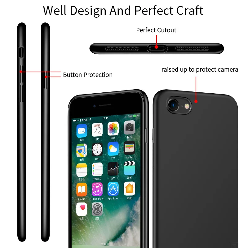 For iPhone 7 8 Case Silicone TPU X-level Full Protection Ultra Thin Matte Touch Phone Plus Cover |