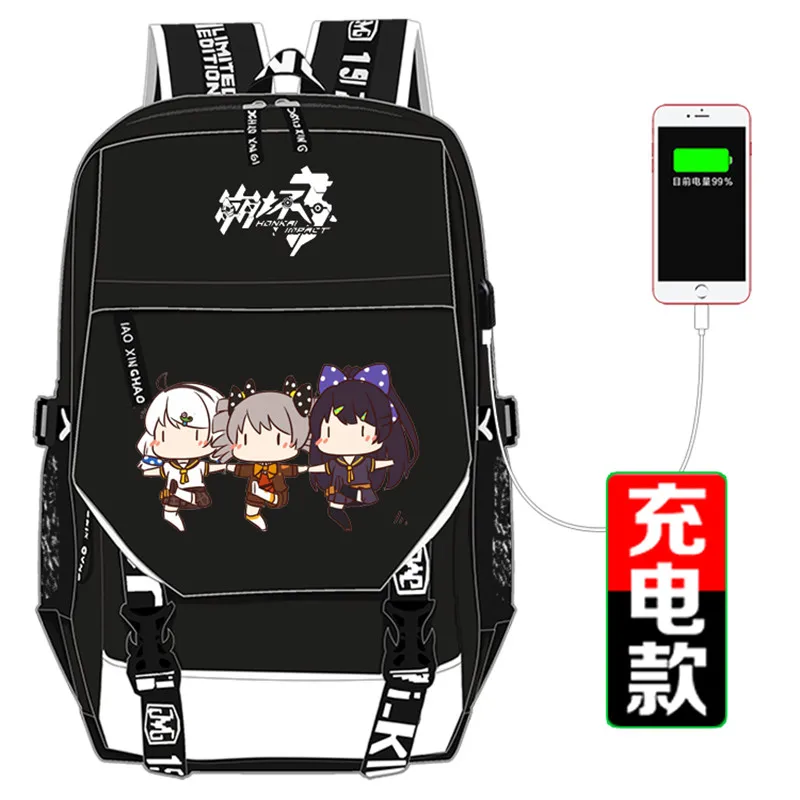 Honkai Impact 3 Печать Рюкзак киана каслана косплей женский рюкзак USB интерфейс ноутбук Рюкзак Холст Школьные сумки