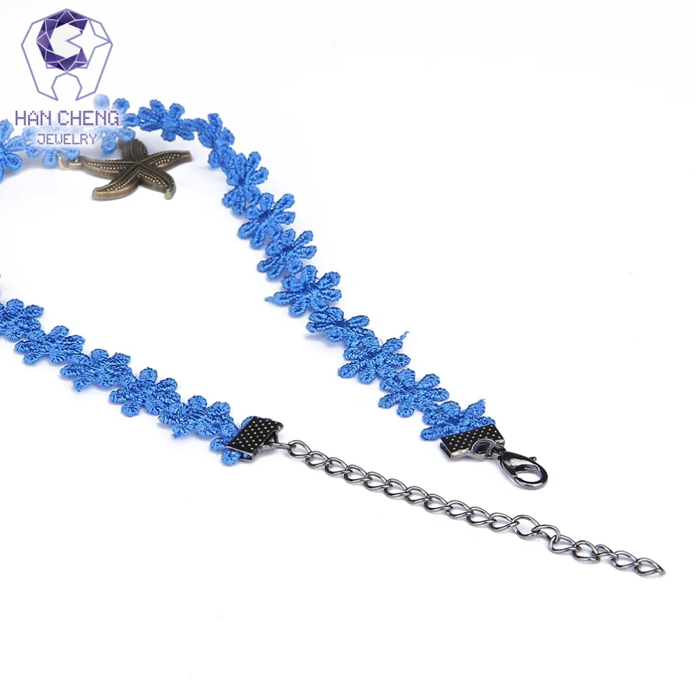 HanCheng новая мода голубой цветок кружевная лента металлическая Морская звезда