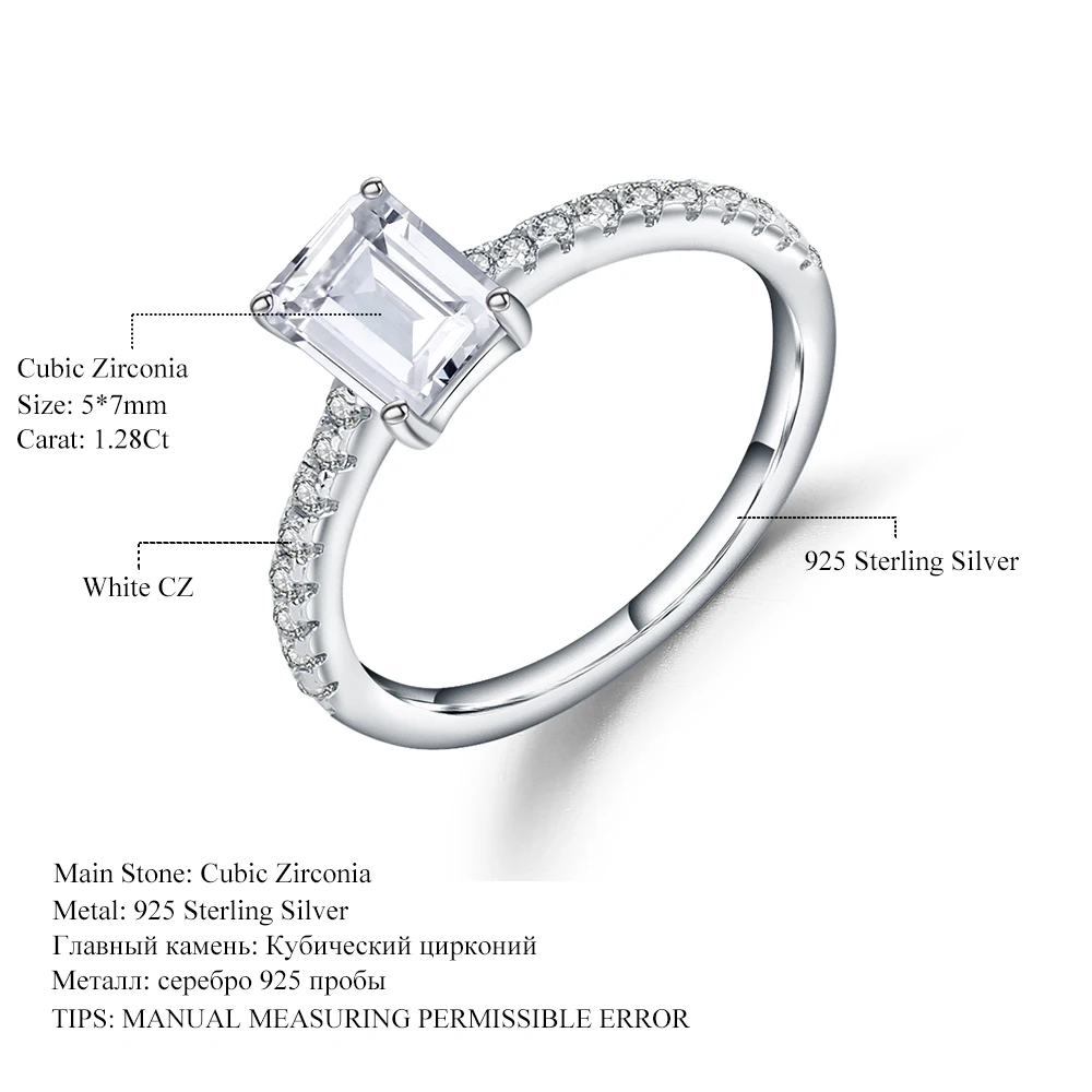 Жемчужное балетное 925 пробы, серебряное, белое, CZ кольцо, 1.28Ct, изумрудная огранка, кубический цирконий, обручальные кольца для женщин, хорошее ювелирное изделие