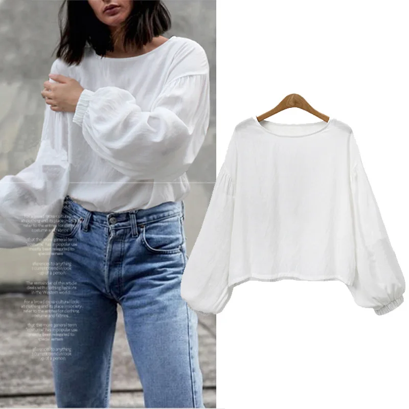 Женская футболка с рукавом фонариком повседневная свободная большого размера