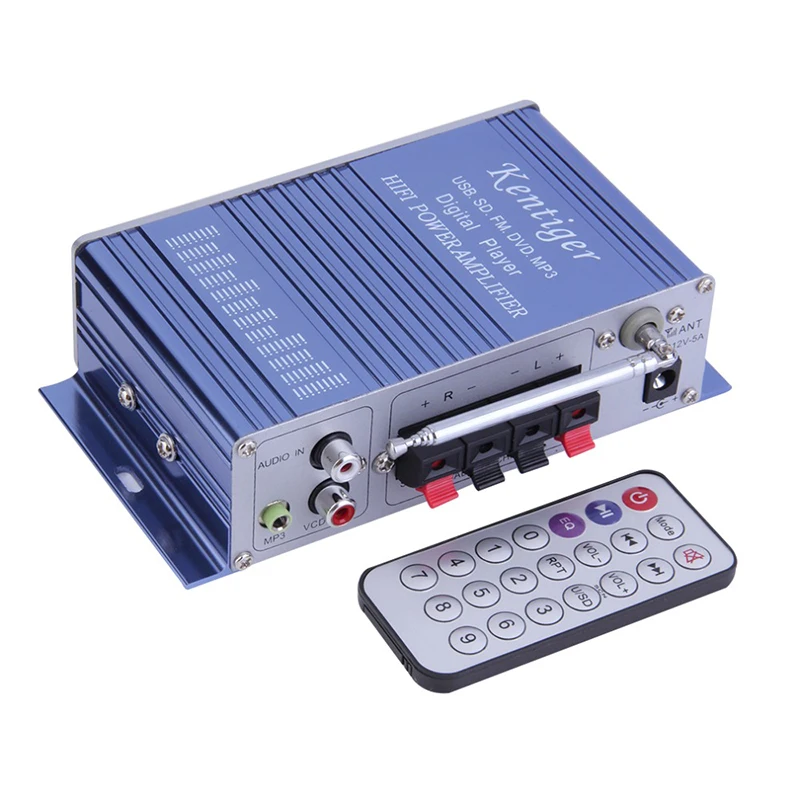 Kentiger HY502 аудио стерео усилитель 12V Мини 2CH супер бас цифровой музыкальный плеер Мощность усилитель Поддержка USB MP3 FM Hi-Fi