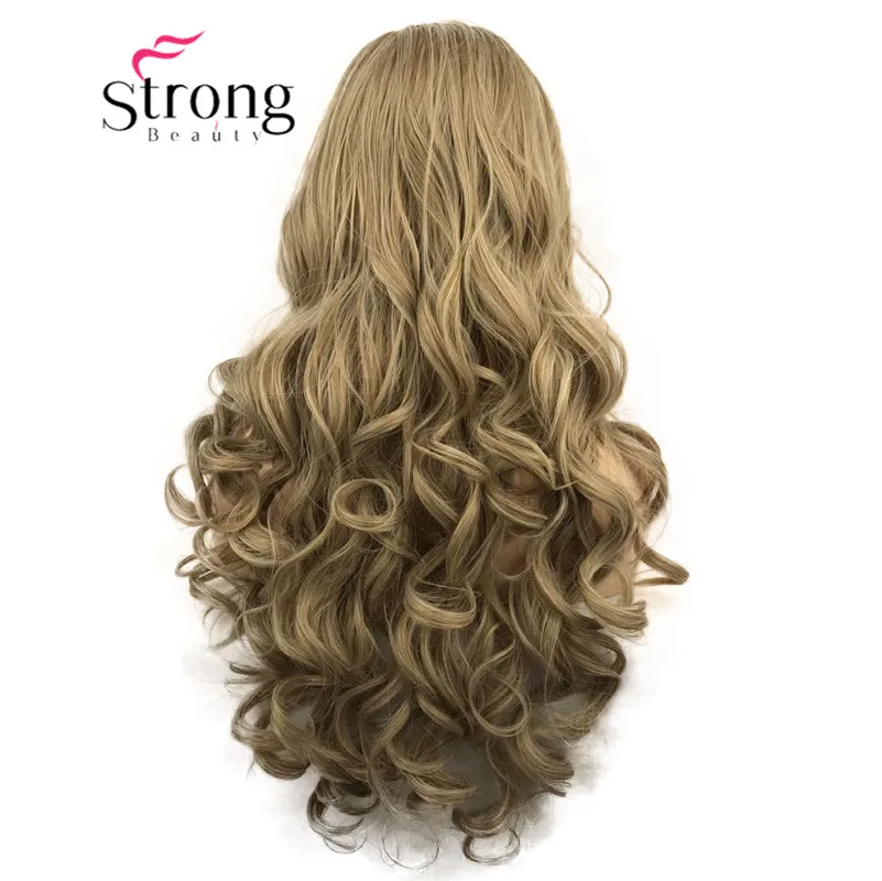 StrongBeauty парики на кружеве для женщин коричневый микс Glueless длинные волнистые синтетические термостойкие волосы парик выбор цвета - Цвет: 27-613