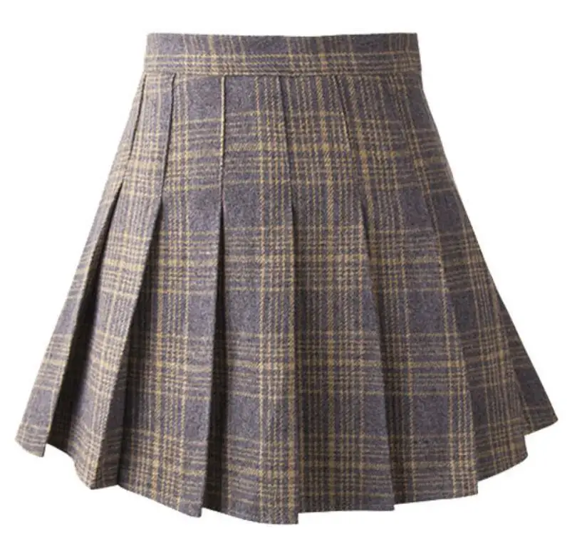 

Autumn High Waist Pleated A-line Skirts Girls Woolen Plaid Skirts Sailor Mini Skirt Japanese School Skirt Uniform