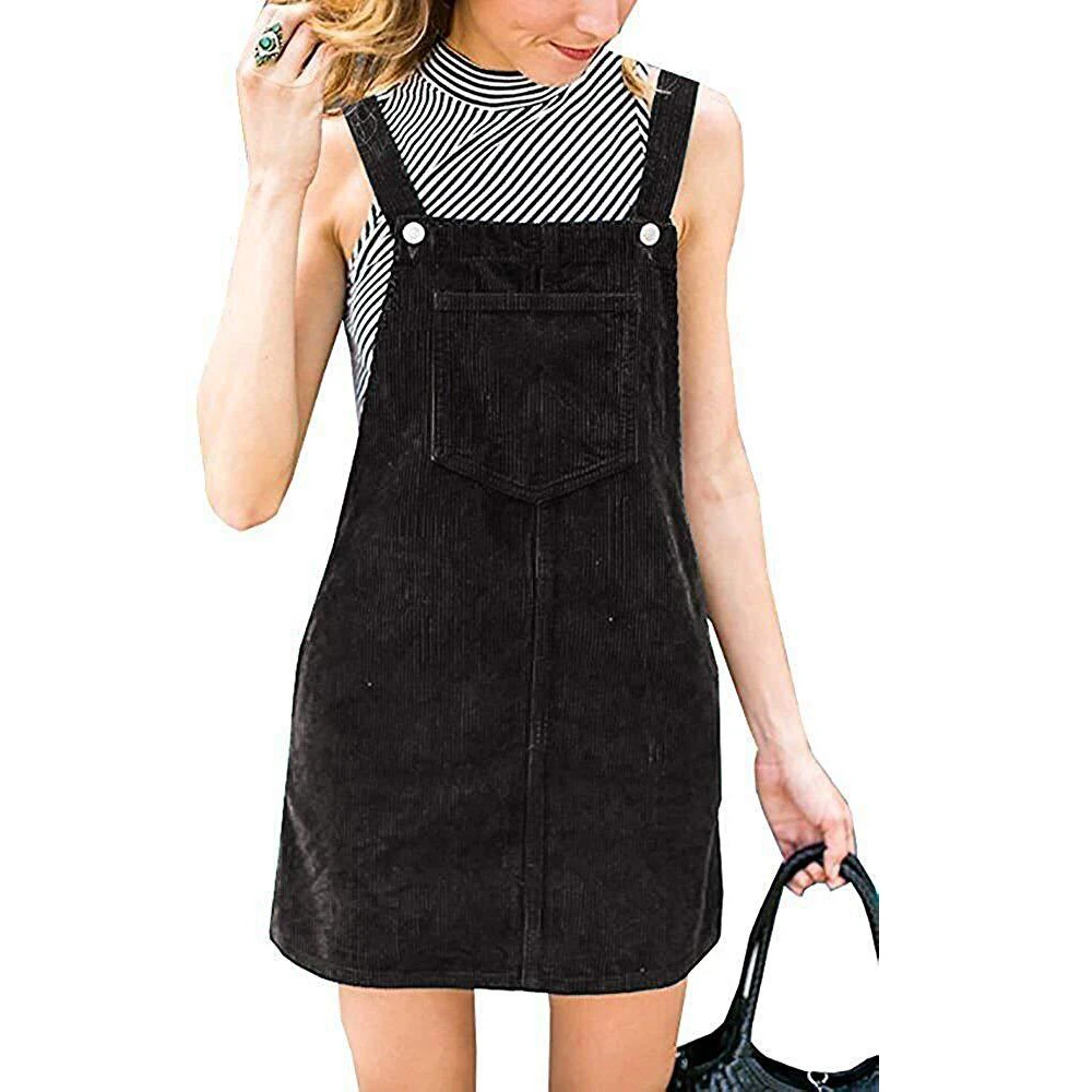 Women Summer Dress Fashion Solid Corduroy VestidoA-line Strap Dresses with Pocket Sleeveless Slim Casual Short | Женская одежда