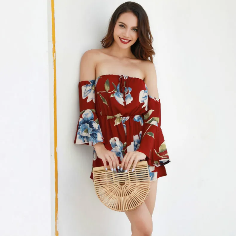 Женские повседневные Комбинезоны Boho Vogue Цветочные с открытыми плечами и
