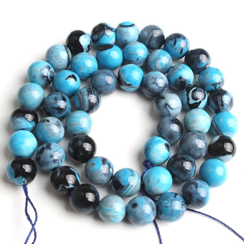 6 8 10 mm Natural Stone Sky Blue Fire Agate Round Loose Beads For Jewelry Making DIY Charm Onyx Bracelets Necklace 15 inch | Украшения и