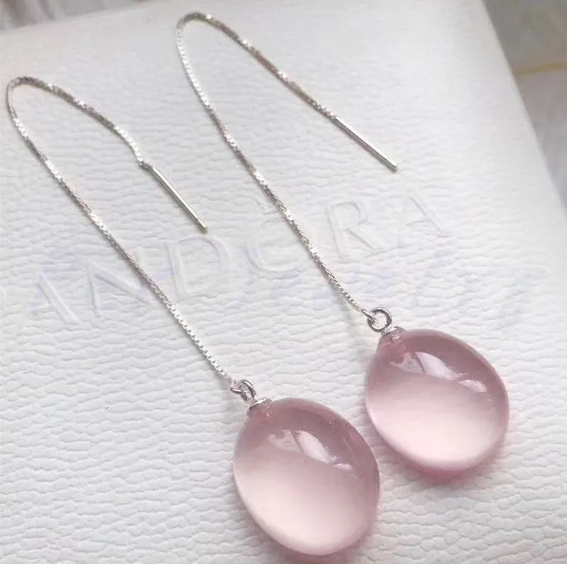 Серьги-капли из натурального розового кварца 6.5ct* 2 шт драгоценный камень Серебро 925 пробы хорошее ювелирное изделие T8112103
