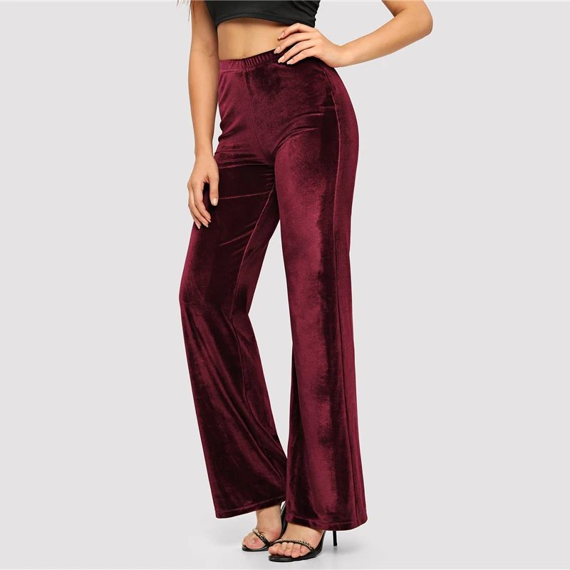 SHEIN Расклешенные Однотонные Бархатные Брюки Офисные Классические Брюки С Завышенной Талией Для Женщин