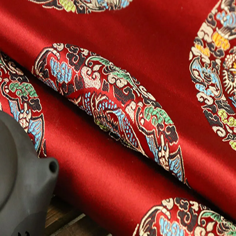 Royal Red Champagne Lucky Dragon Coin Jacquard Brocade Fabric 50x72cm Jacquard Apparel Costume patchwork fabric Upholstery Furni