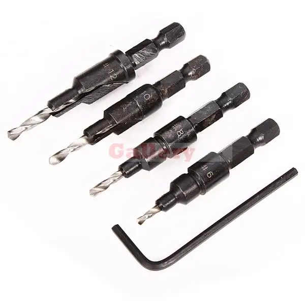 

3 Sets Lot 4 Pcs Hss 1/4 Hex Shank Countersunk Drill Bit Tapper 1 Drill Bit