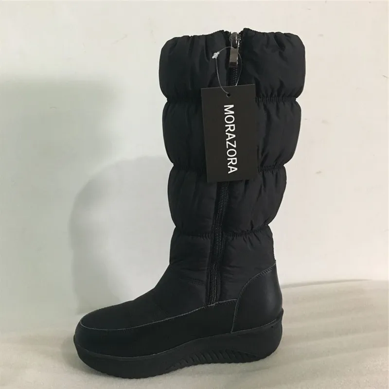 MORAZORA/Большие размеры 35-44; новые модные зимние сапоги; обувь на платформе; женские сапоги до середины икры; однотонные белые сапоги на молнии