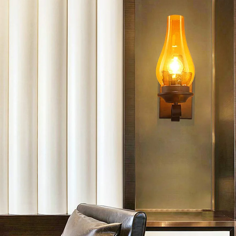 Vintage Loft Wall Lamp with Glass Lampshade for Kitchen Living Room Bedside Mounted Sconce Light Fixture E27 Bulb Free | Лампы и