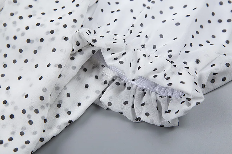 Винтаж лук блуза со шнуровкой Для женщин горошек шифоновые рубашки с принтом