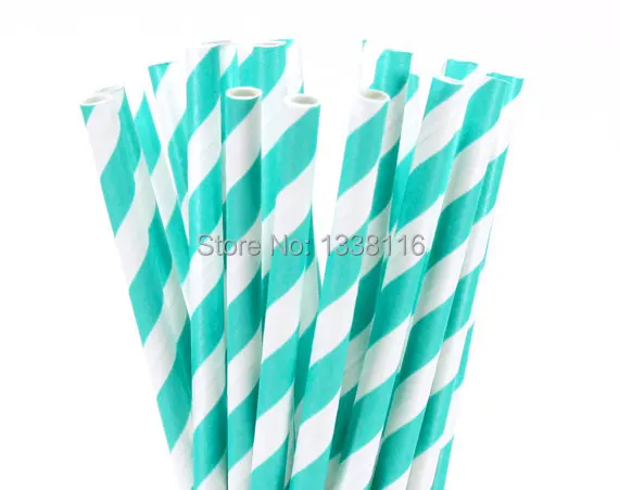 100 шт. бирюзовые синие полосатые бумажные соломинки для дня рождения свадьбы