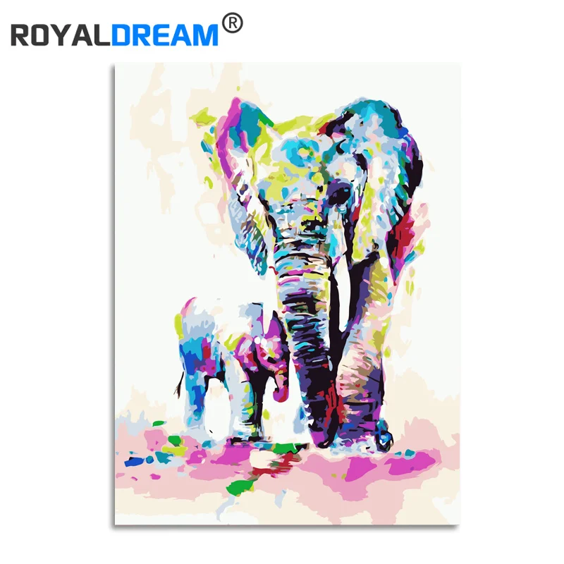 ROYALDREAM Красочные Слоны DIY цифровая картина маслом по номерам Европа Абстрактная