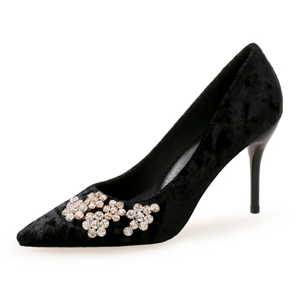 Black Pumps Брендовые женские туфли-лодочки; туфли на высоком каблуке; женские свадебные туфли с острым носком и цветочным узором; женская обувь на каблуке; сезон весна-осень; большие размеры - Цвет: Black Pumps