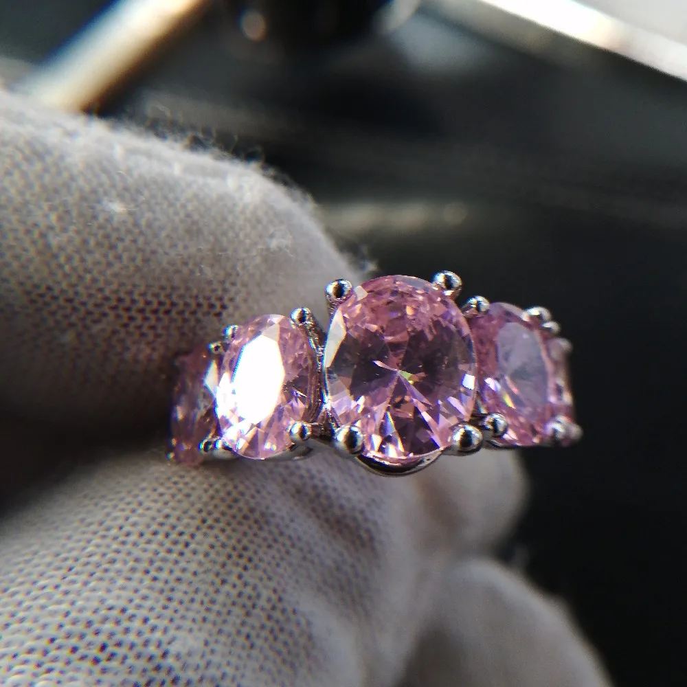 

Visisap Pink stone jewellery ring AAA CZ White Gold color fashion Jewelry rings for women engagement Wedding Accessories VSR159