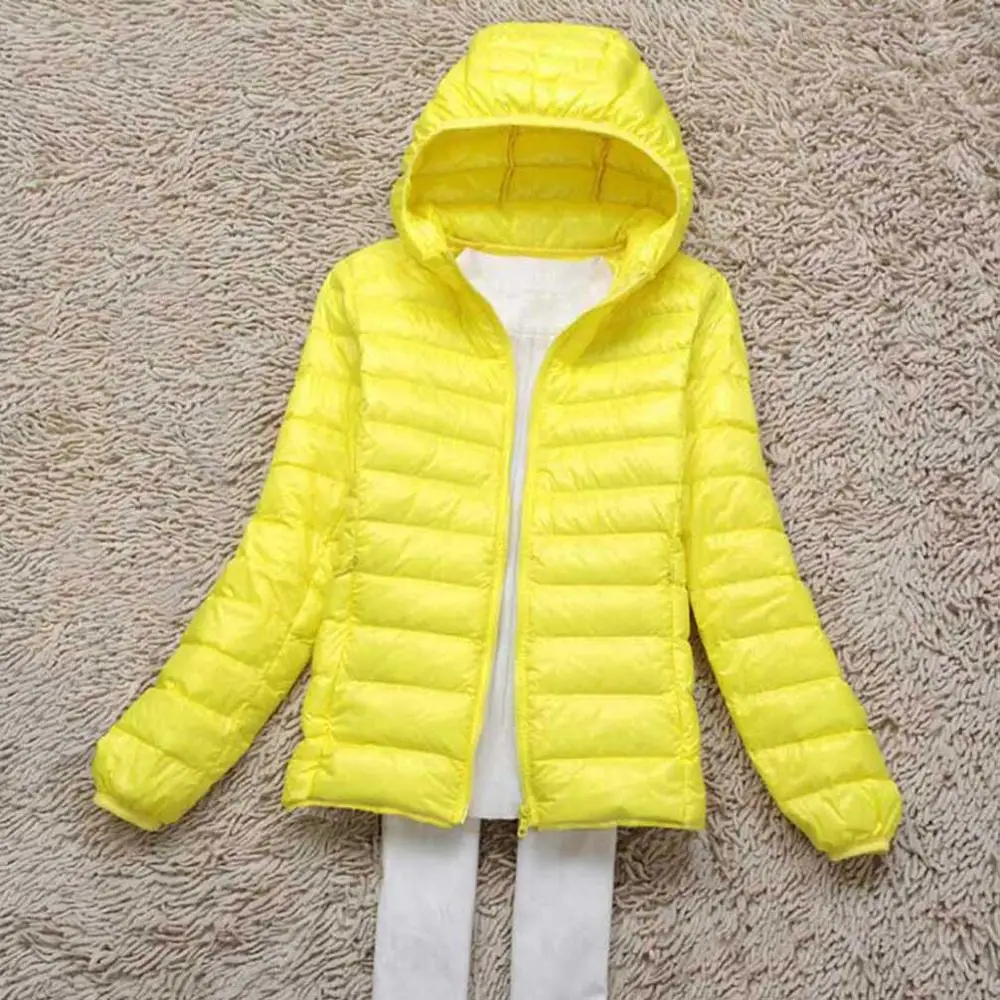 Yellow Зимний женский ультра легкий пуховик 90% утиный пух, пальто с капюшоном, куртки с длинным рукавом, теплое тонкое пальто, парка, Женская Весенняя верхняя одежда - Цвет: Yellow
