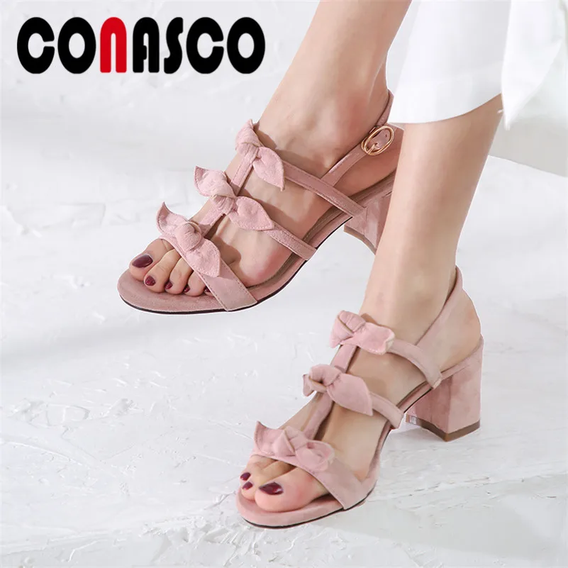 Conasco 2019 новые прелестные модные туфли с бантом женские замшевые сандалы на