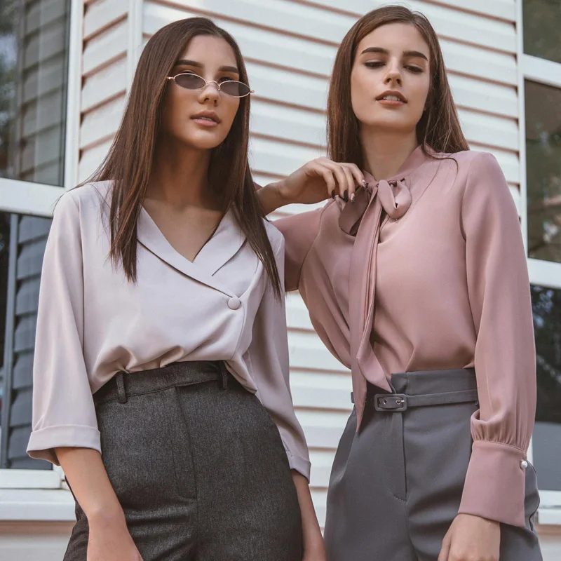 Блузка женская розовая с длинным рукавом|Блузки| |