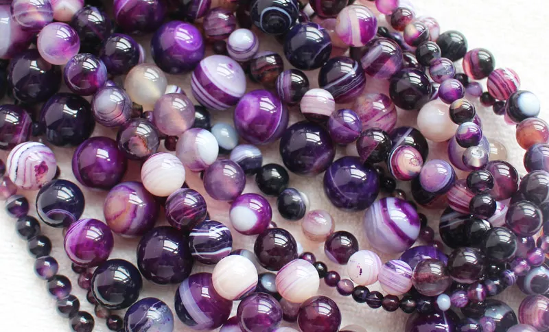 Гладкие 4-14 мм фиолетовые полосатые Агаты круглые свободные бусины 15 дюймов для
