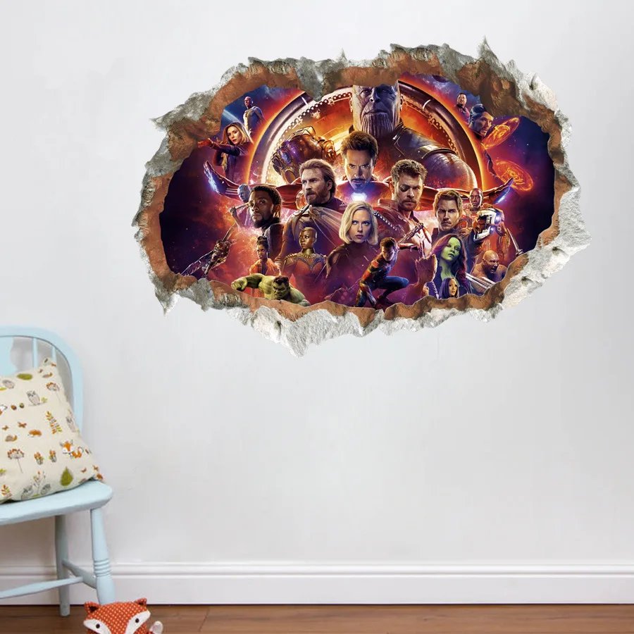 Аксессуары для домашнего декора, 3D стикер на стену, Мстители, танос, узор для детской комнаты, съемные настенные художественные наклейки