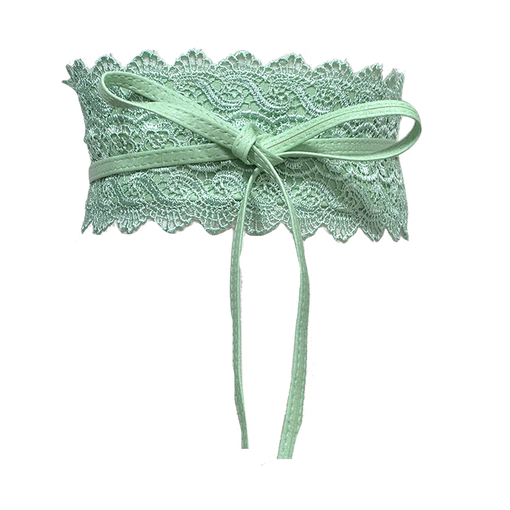 Light Green Модные однотонные широкие из искусственной кожи кружевные женские вечерние платья с поясом и поясом - Цвет: Light Green