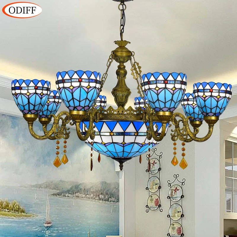 Современные средиземноморские синие подвесные лампы 68 головок для гостиной