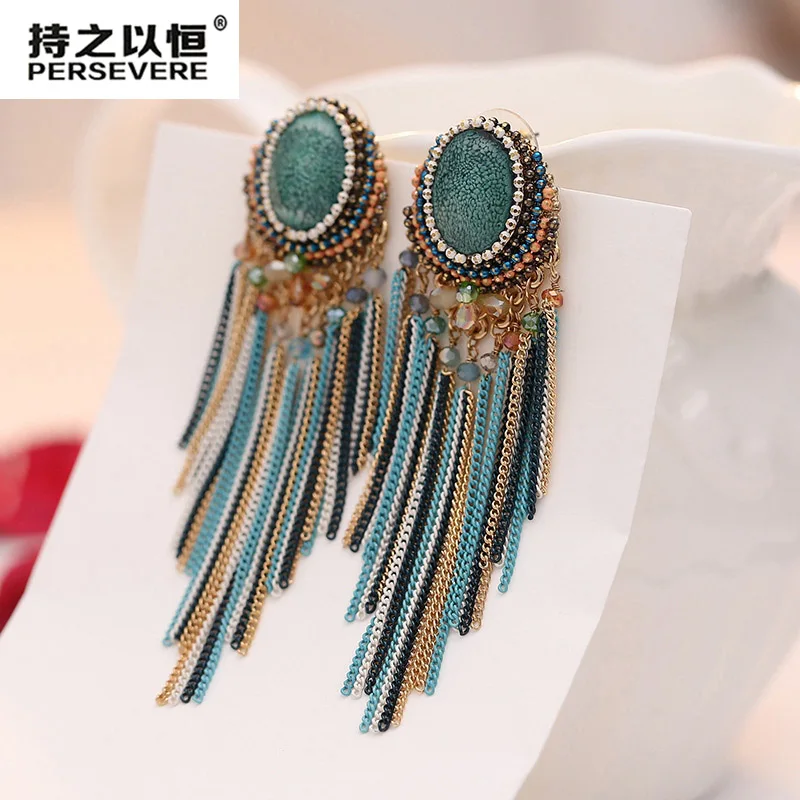 

Luxury Bohemian Tassel Earrings 2020 Crystal Beaded Chain Long Earrings For Women Vintage Statement Dangle Earrings Jewelry