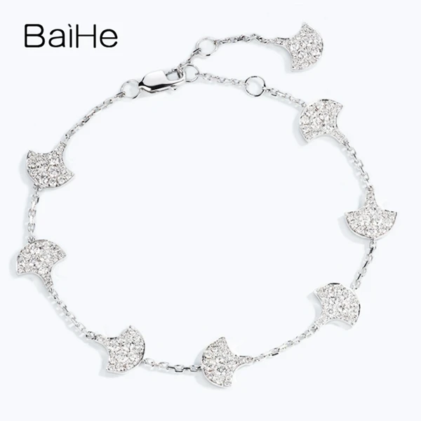 BAIHE Solid 14 K белое золото 1.33ct Сертифицированный H/SI натуральные бриллианты свадебные женские модные ювелирные изделия Подарочный браслет
