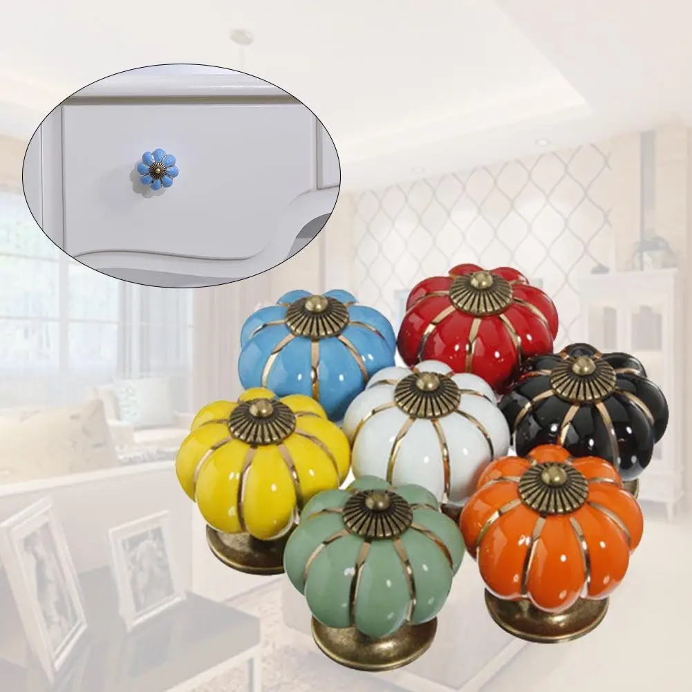 Vintage Pumpkin Door Knob Ceramic Knobs Cabinet Drawer Cupboard Kitchen Pull Handles Cute Design | Обустройство дома