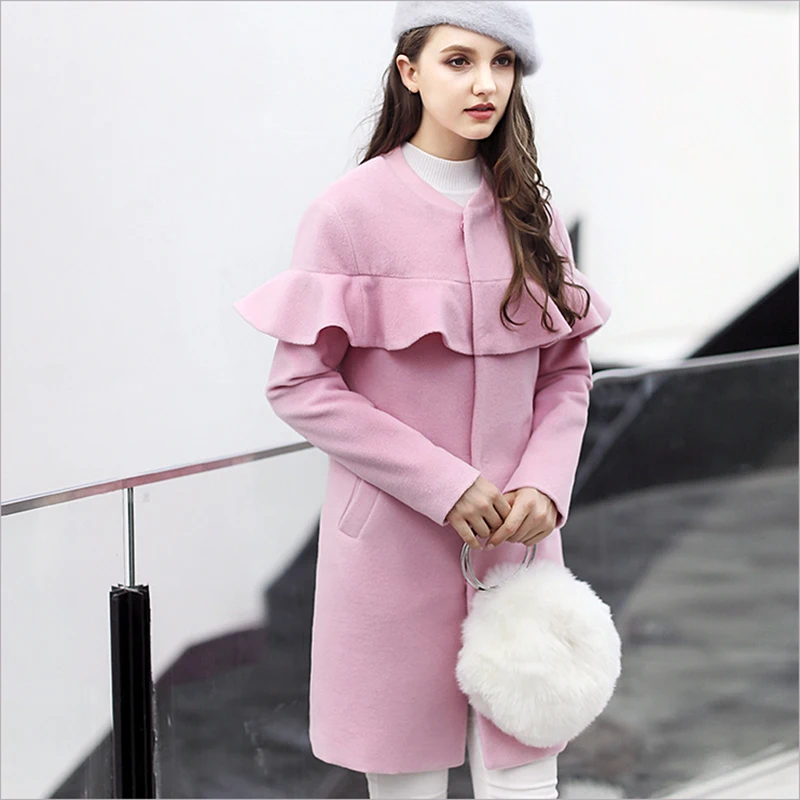 Korean Ruffle Woolen coat female Loose Wool Blend Coat Jacket for women Coats Autumn Winter manteau femme hiver veste exo | Женская