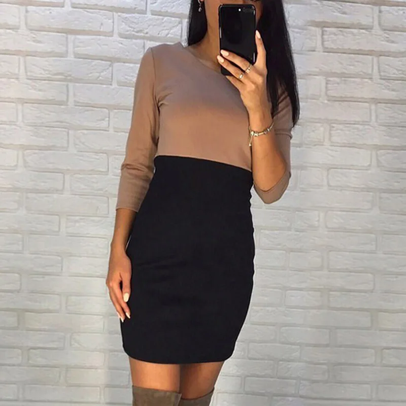 Для женщин весна лоскутное мини-платье женские Костюмы Bodycon Сексуальная Клуб