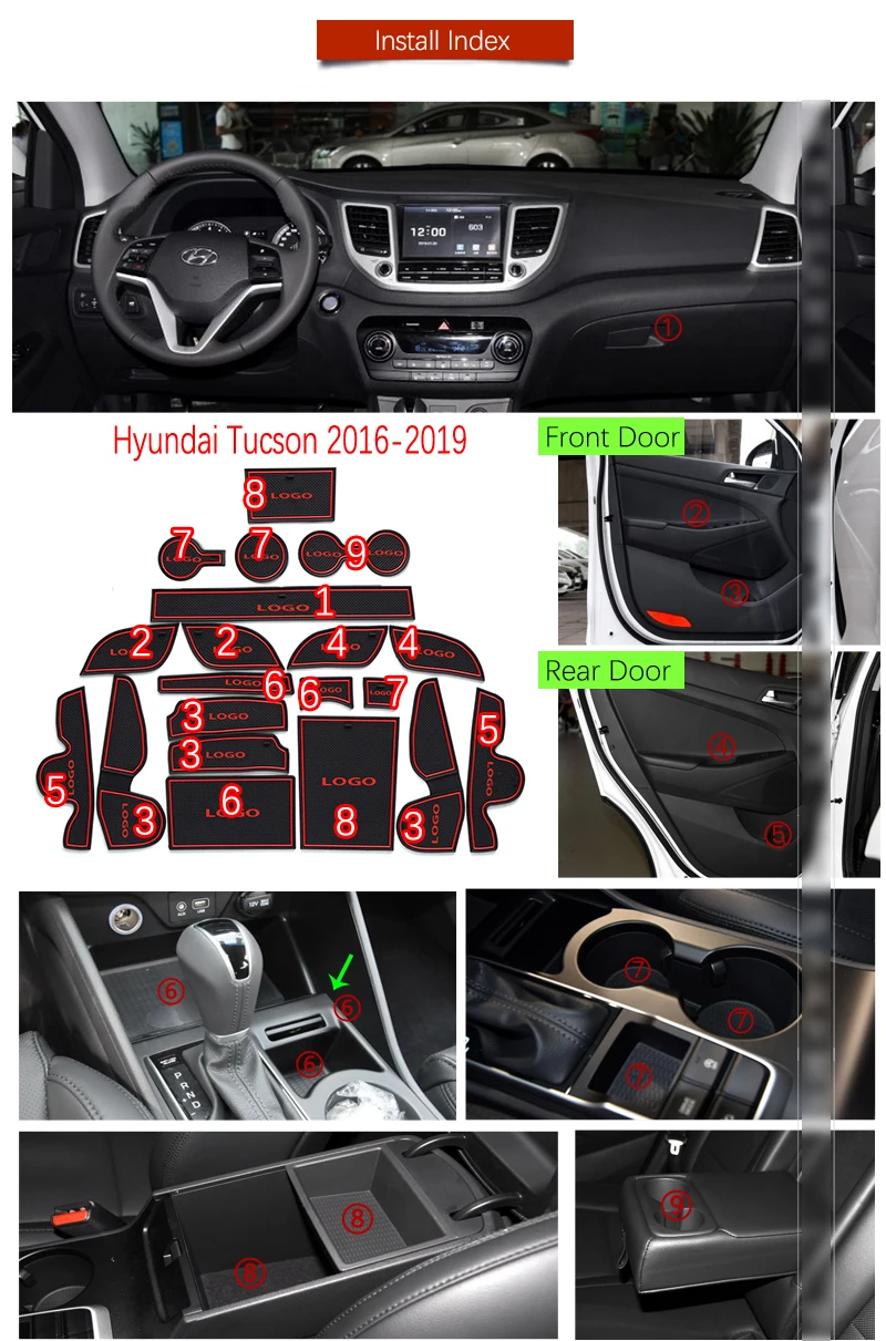 Противоскользящие резиновые коврики для Hyundai Tucson TL 2016 2017 2018 2019 подушка чашки