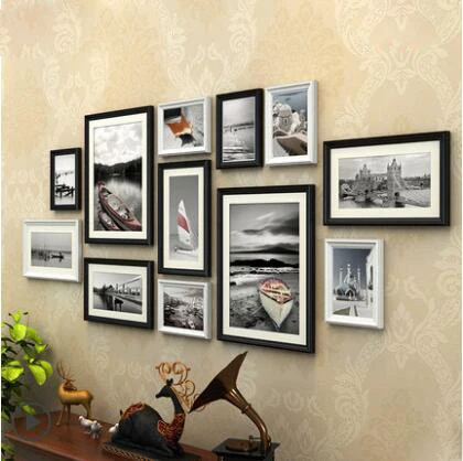 As picture show 12pcs Pine Wood Photo Frame Combo Wooden Picture Frames Picture Frame Set Home Office Coffee Salon Wall Decorations - Цвет: As picture show