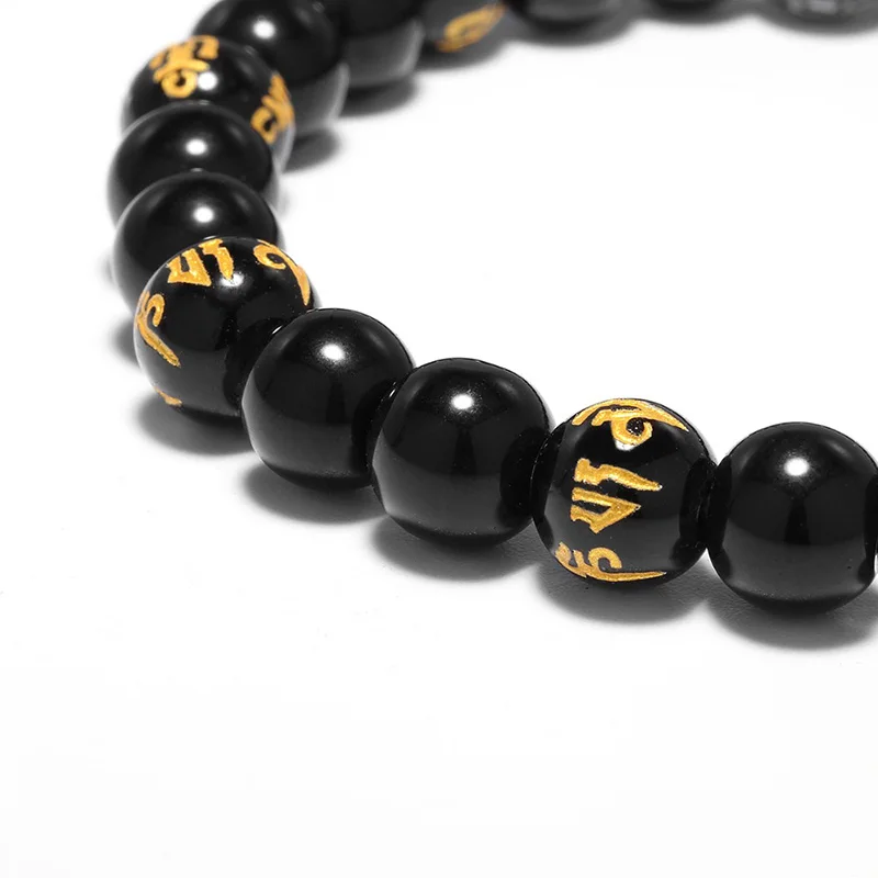 Классический мужской браслет с бусинами из обсидиана 8 мм Будды шести символов