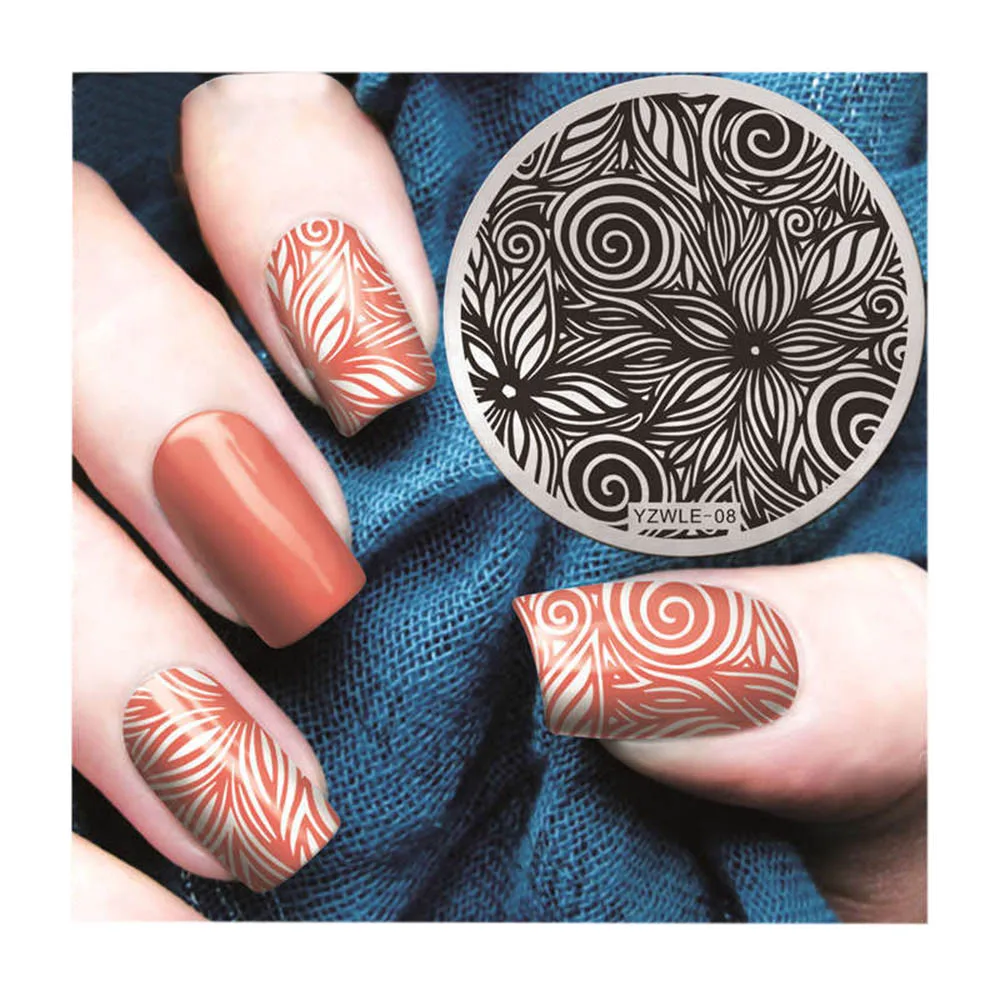 Кружевные пластины для стемпинга ногтей с цветочным узором листья Изображение