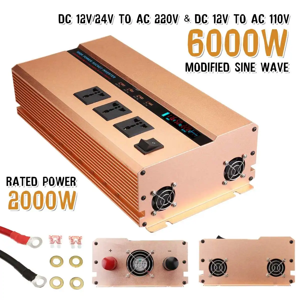 Солнечный инвертор 12V 220V 6000W Pe ak трансформатор преобразователя Напряжения DC 12 V/24 V к AC 220V модифицированный синусоидальный инвертор