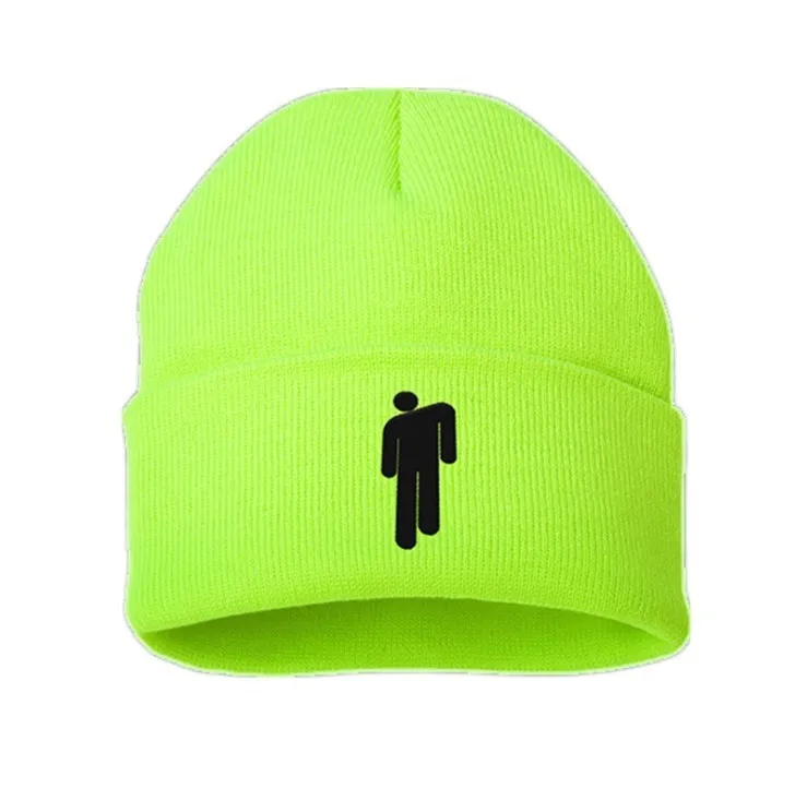Billie Eilish Beanie 11 цветов вязаное, тёплое, зимнее, однотонное, хип-хоп трикотажный свитер шляпа капот костюм капитана аксессуар подарки - Цвет: Fluorescent yellow