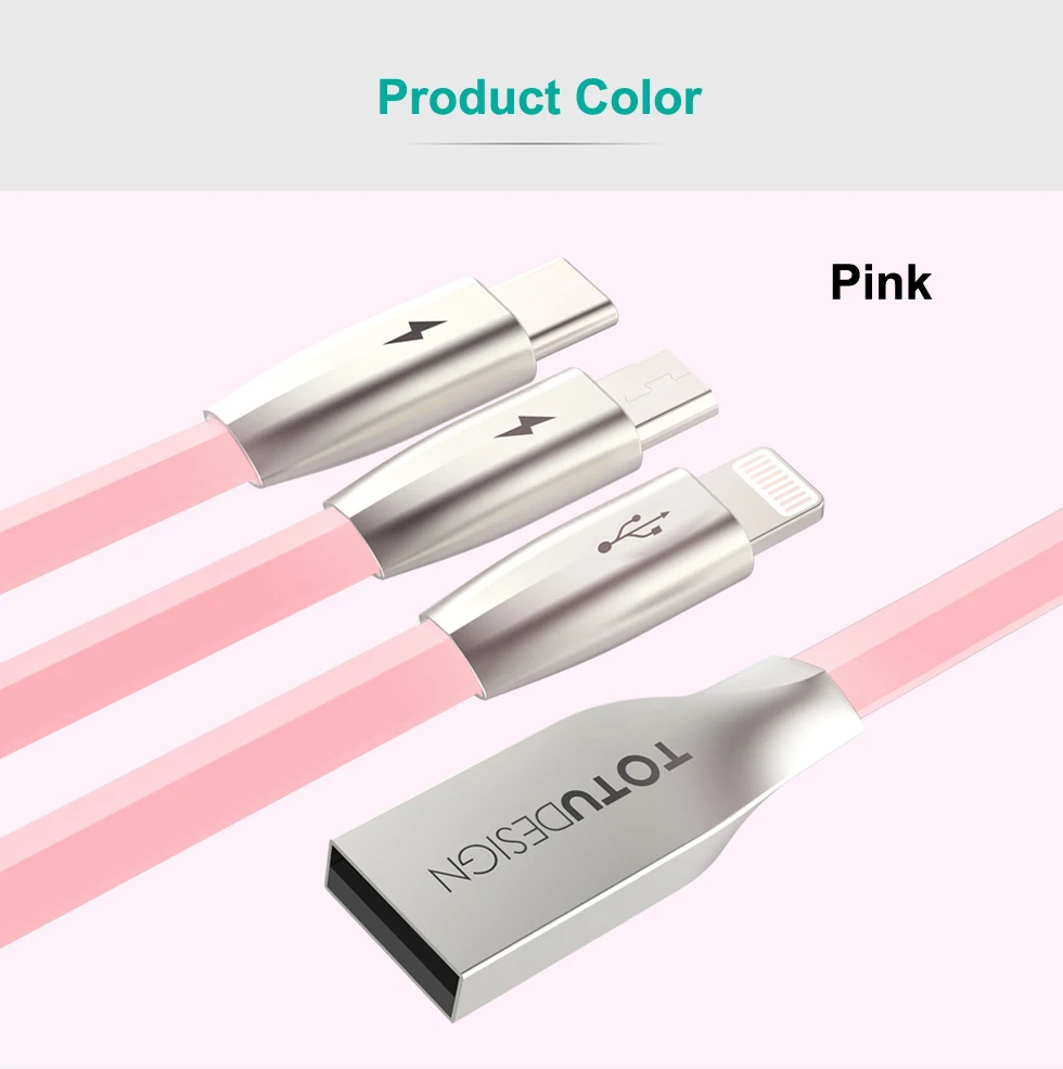 TOTU 3 в 1 для мобильного телефона Android USB кабель для iPhone X 8 7 6 быстрая зарядка зарядное устройство Micro Usb линия type C USB кабель